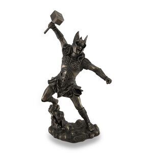 Thor, Norse God of Thunder, Wielding Hammer Sculptured Bronzed Statue